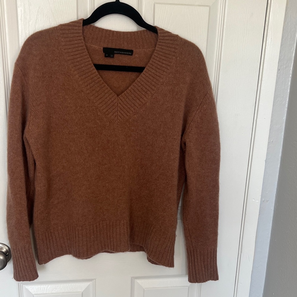 360 Cashmere Tan V-Neck Sweater